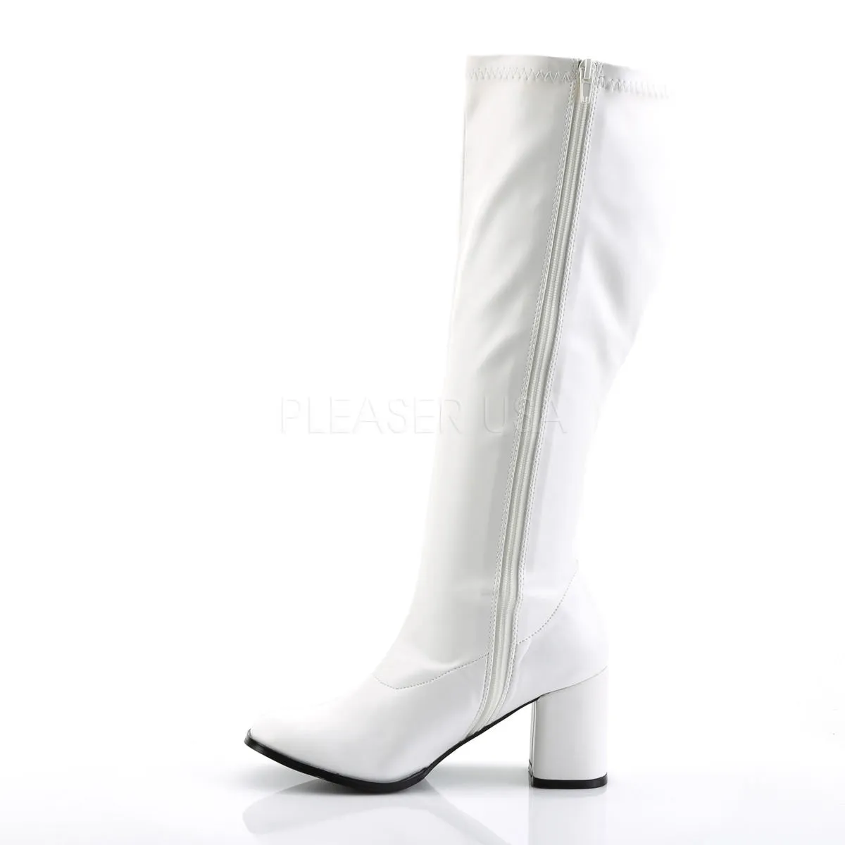 3 Inch Heel GOGO-300WC White Pu (Wide Calf)