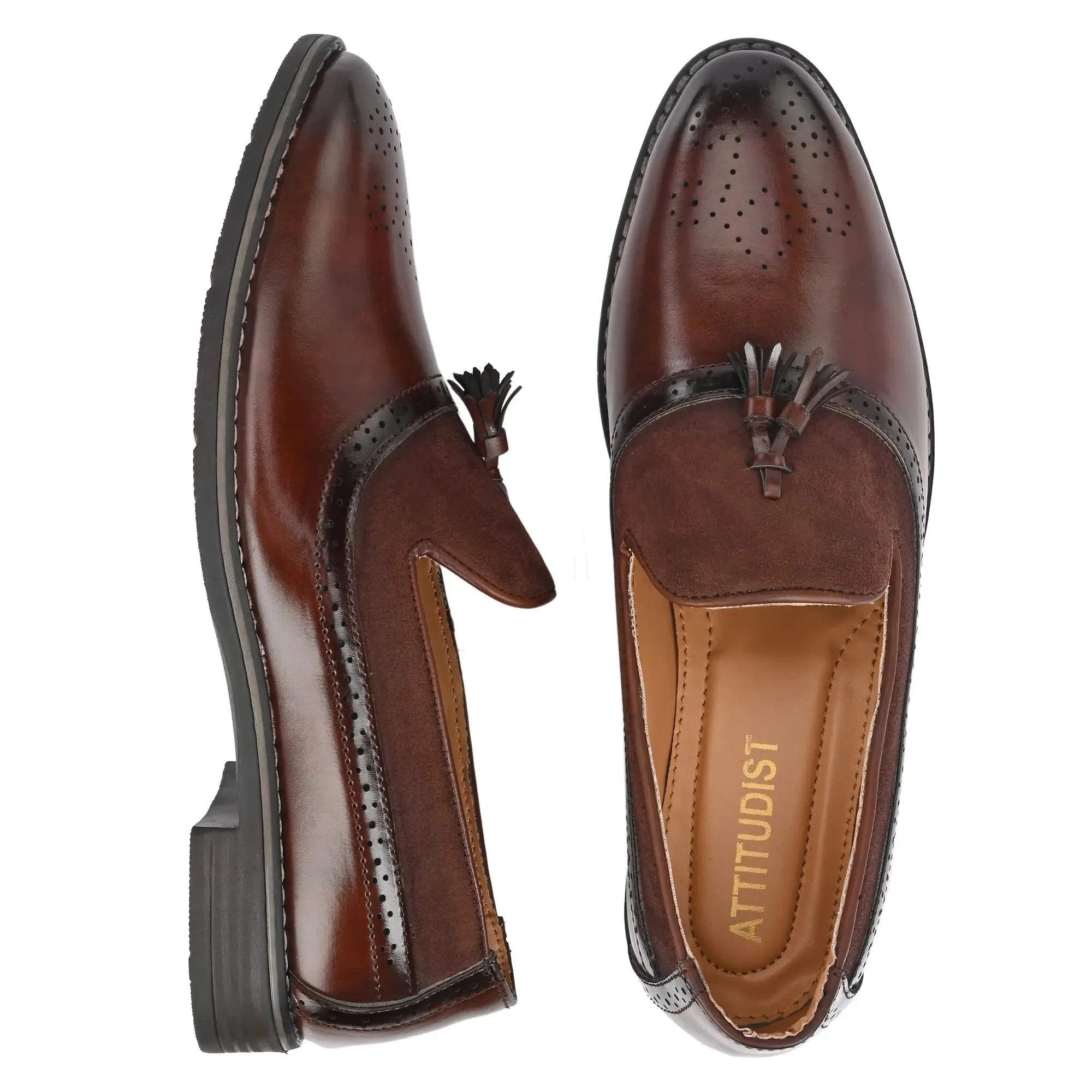 Attitudist Unisex Handcrafted Brown Tassel Loafer With Knotted Laces In Moccassin Style