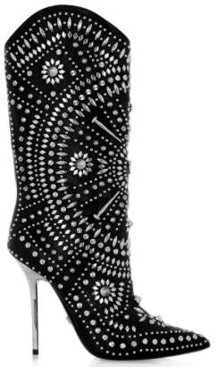 'Chelsea' Studded Embellished Stiletto Boots in Black or White