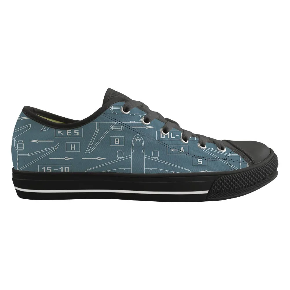 Jet Planes & Airport Signs Designed Canvas Shoes (Men)