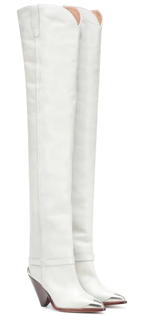 'Lafsten' Embellished Leather Over-the-Knee Boots, White