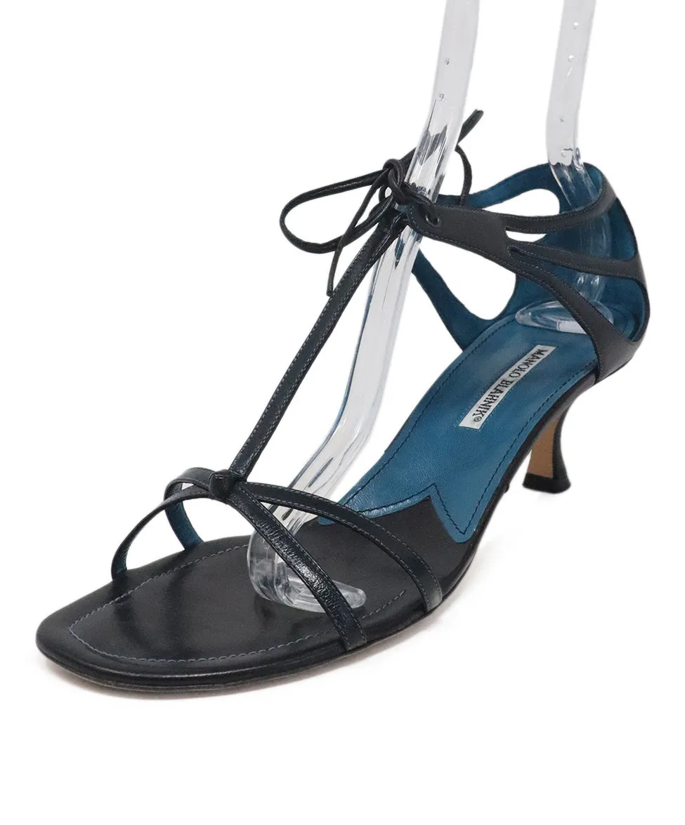 Manolo Blahnik Black & Teal Leather Sandals sz 11.5