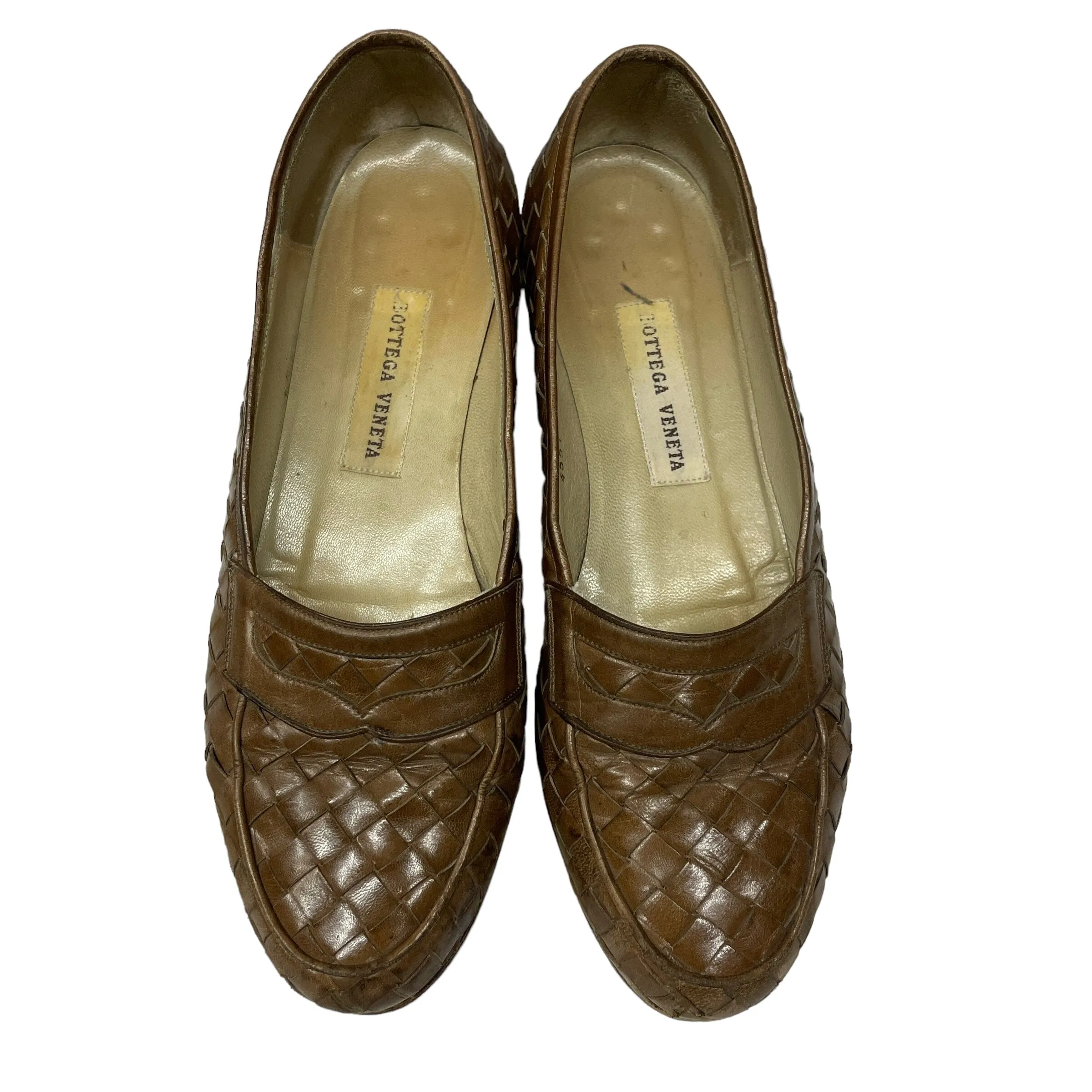 Vintage Bottega Veneta Intrecciato Weave Designer Brown Loafers Made in Italy Size 5.5