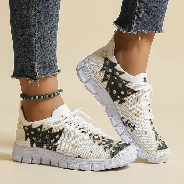 Women's Casual Christmas Tree Print Lace-Up Sneakers 01879183S